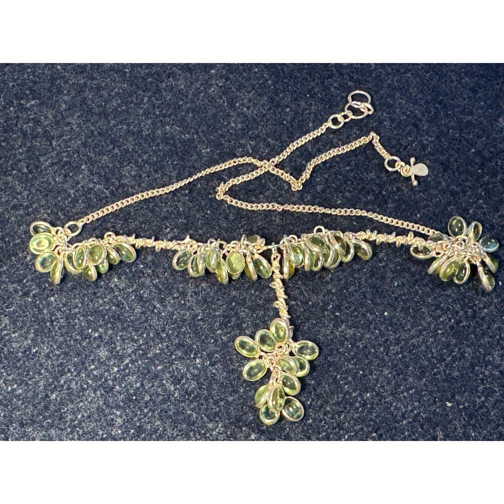 925 Sterling 16in Necklace Pale Green Teardrop Crystals